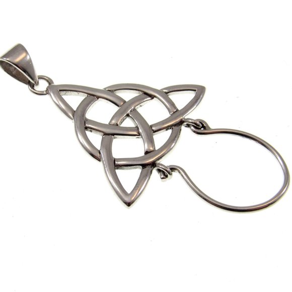 Solid 925 Sterling Silver Celtic Trinity Knot Triquetra Charm Holder Pendant - Picture 4 of 6